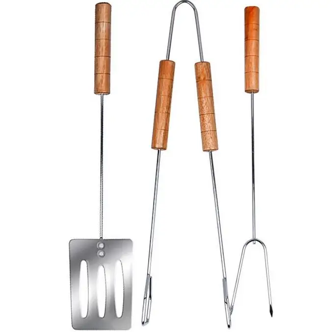 BBQ Three Piece In One Set Multi Function Outdoor Picnic Necessary Tool Fork Shovel Clip Stainless Steel High Quality 4ad J R