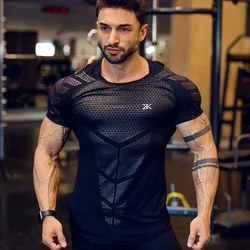 Nowa męska koszulka kompresyjna typu oversize męska koszulka sportowa Skinny koszulka męska siłownie koszulka do biegania Fitness t-shirty sportowe męskie topy