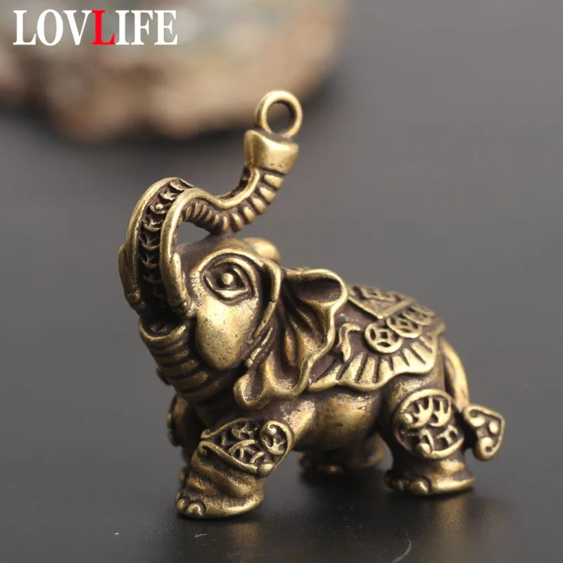 Copper Auspicious Elephant Keychain Pendant Vintage Brass Metal Animal Key Chains Ornaments Keyrings Pendants Key Rings Jewelry