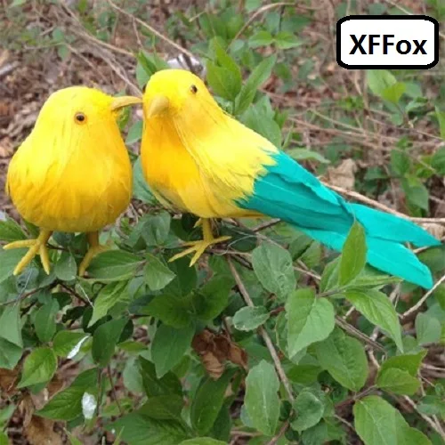 a pair of mini real life bird models foam&feather yellow&green bird toys gift about 12cm xf0608