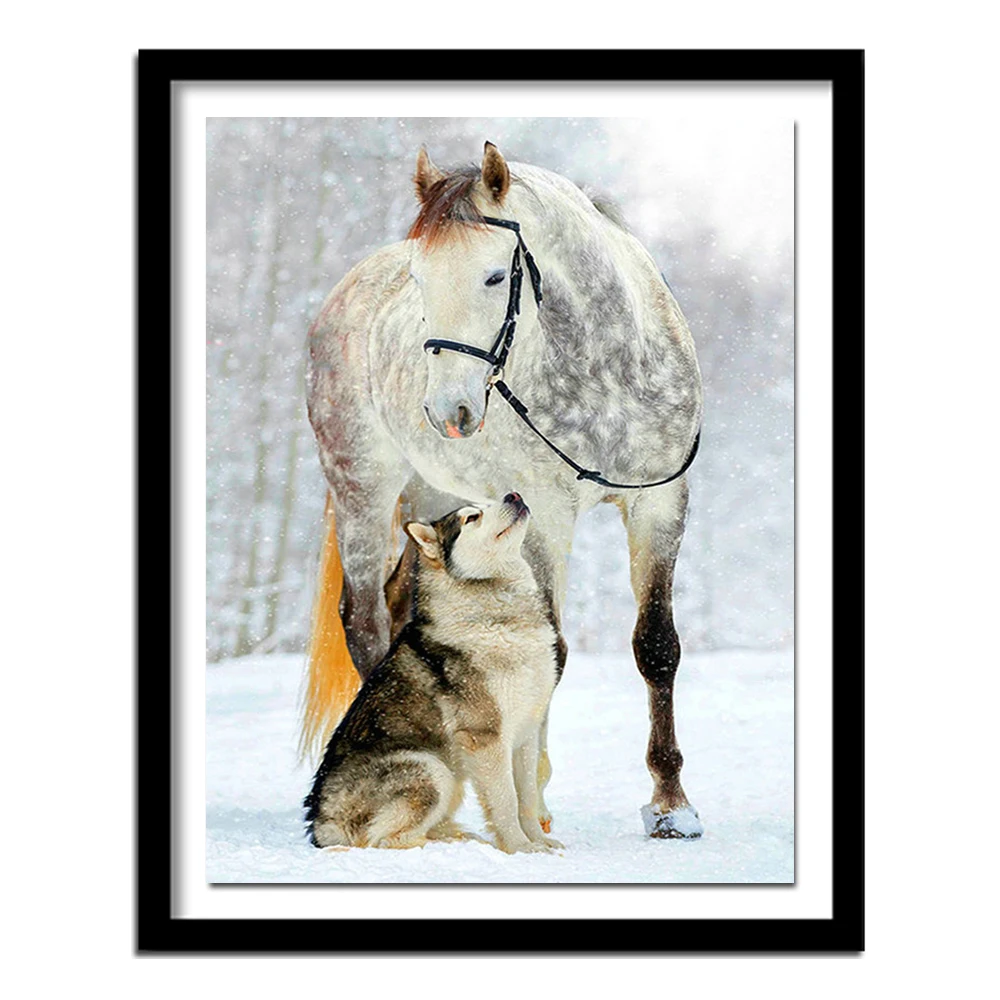 Full round Diamond painting Cross stitch snow horse&Wolf full square Diamond  Husky 5D DIY Diamond embroidery winter dog