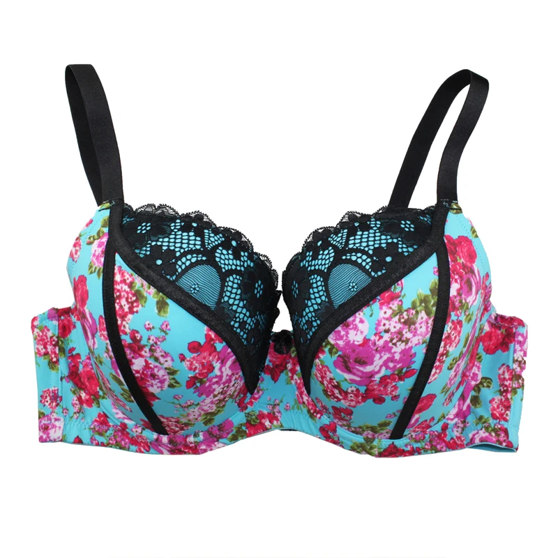 Mierside 958 Everyday Underwear Women Lace Printing Push Up Bra Female Lingerie Plus Size 3/4Cup Adjusted-straps Underwire