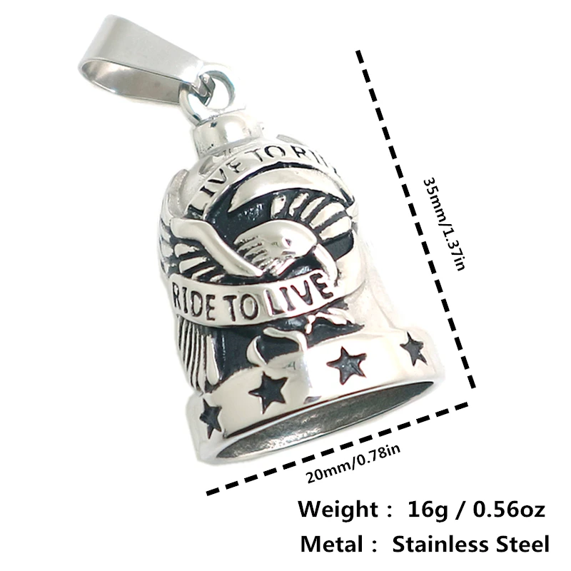 Newest Unisex 316L Stainless Steel Ride To Live, Live To Ride Cool Eagle Stars Biker Have Sound Ring Bell Pendant