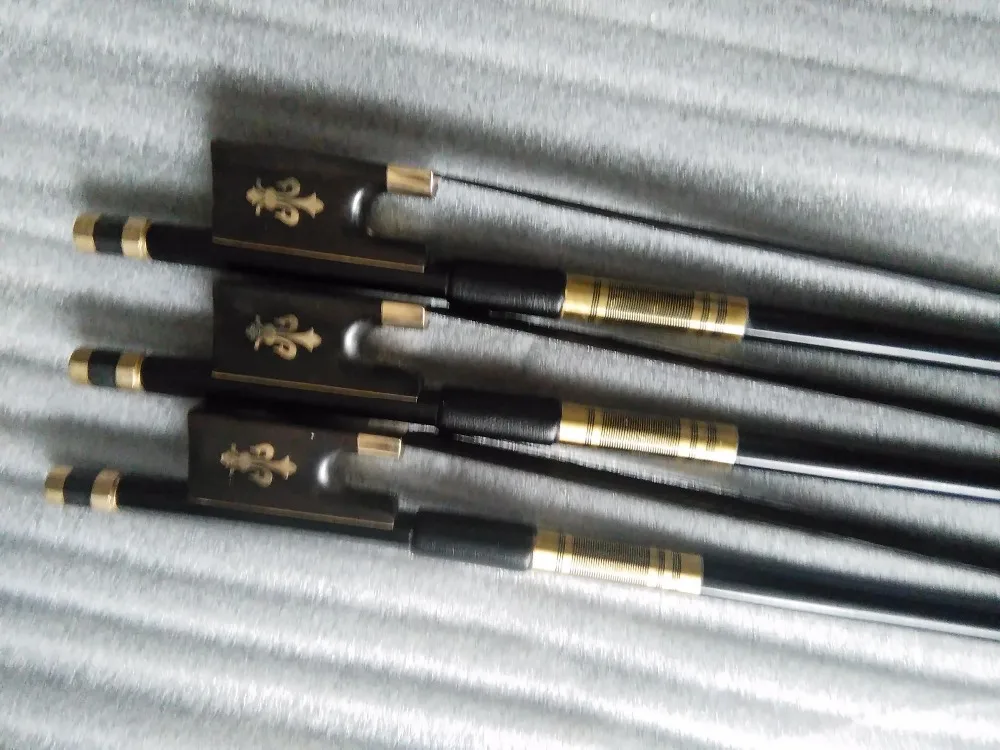 

3 PC Strong Black Carbon Fiber Violin Bow 4/4 Black Hair Ebony Frog Flower Inlay