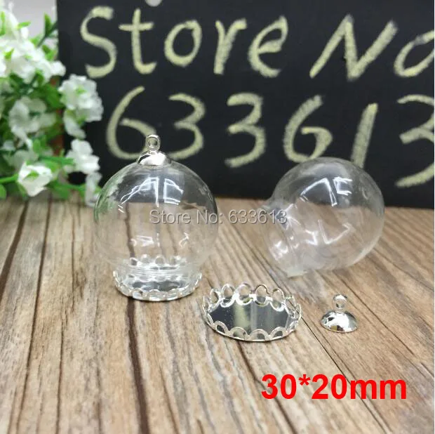 Free ship! 100sets/lot bronze color 30*20mm glass globe & lace base & 8mm cap set glass globe set glass vial pendant glass cover