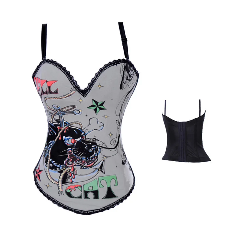 Print Adjustable Shoulder Strap Corset Women Body Shaper Bustier Corset Lingerie Steampunk Sexy Corset Top Overbust Waist Corset
