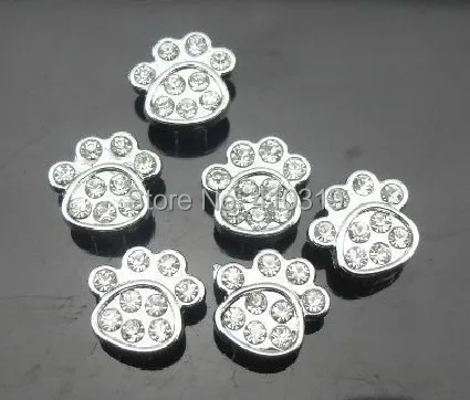 Wholesale 100pcs/lot 8mm Rhinestones Paw Slide Charm Fit For 8mm DIY Pet Dog Collar jewelrys making