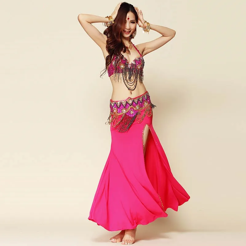 

2017 woman Belly Dance Costume Set Professional Top&Pants&belt Indian Dress Lady Belly Dancing Dance Wear Practice/Performance