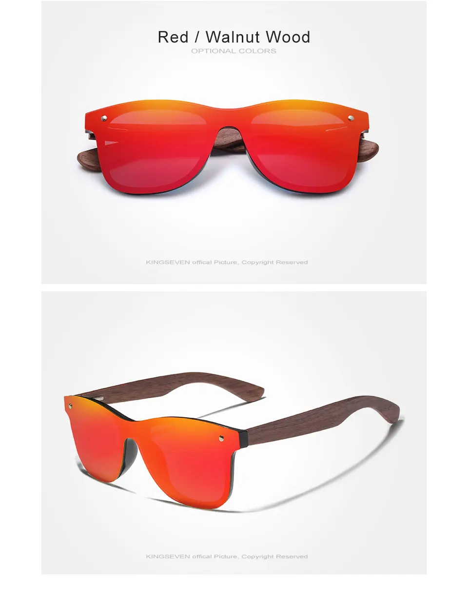 KINGSEVEN 2024 Handgefertigte Serie Herren-Sonnenbrille Polarisierte Walnuss-Holz-Spiegelbrille Damen Vintage Oculos de Sol mit Holzetui – Detail 9