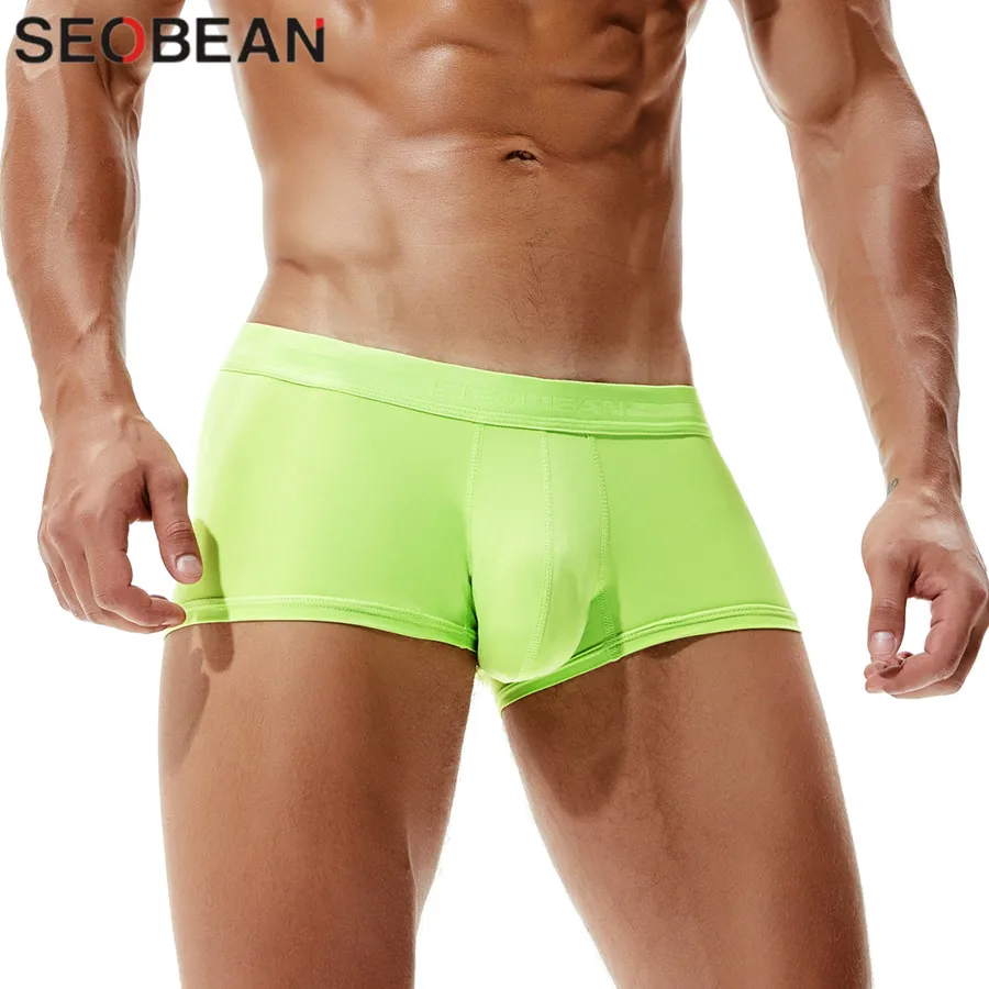 SEOBEAN 4Pcs/lot Boxers Mens Underwear Solid Colorful Male Panties Boxer Shorts Sexy Low Waist U Convex Design Men Underpants