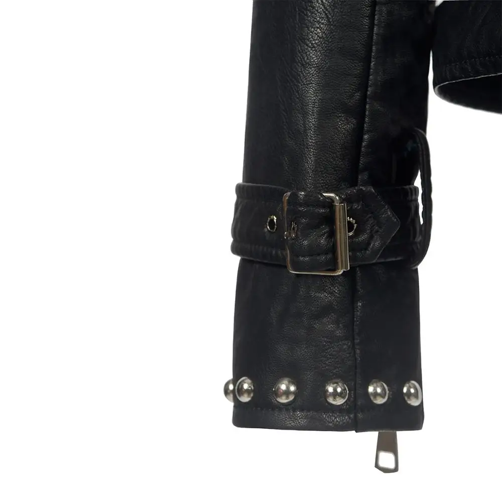 SX Gothic PU faux leather Belt Rivet Jacket Women Autumn Winter Fashion Motorcycle Jacket Black PUNK Outerwear 2019