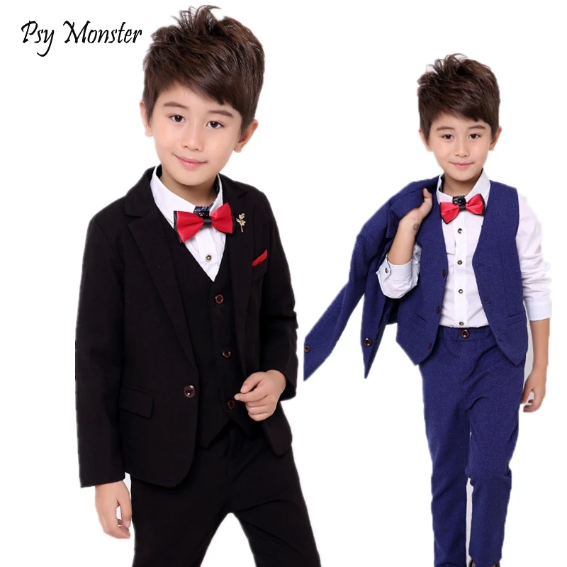 

School Boys Suits For Weddings Dress Kids Prom Gentleman Party Jacket Vest Pants Tuxedo Clothing Set Child Formal Costume