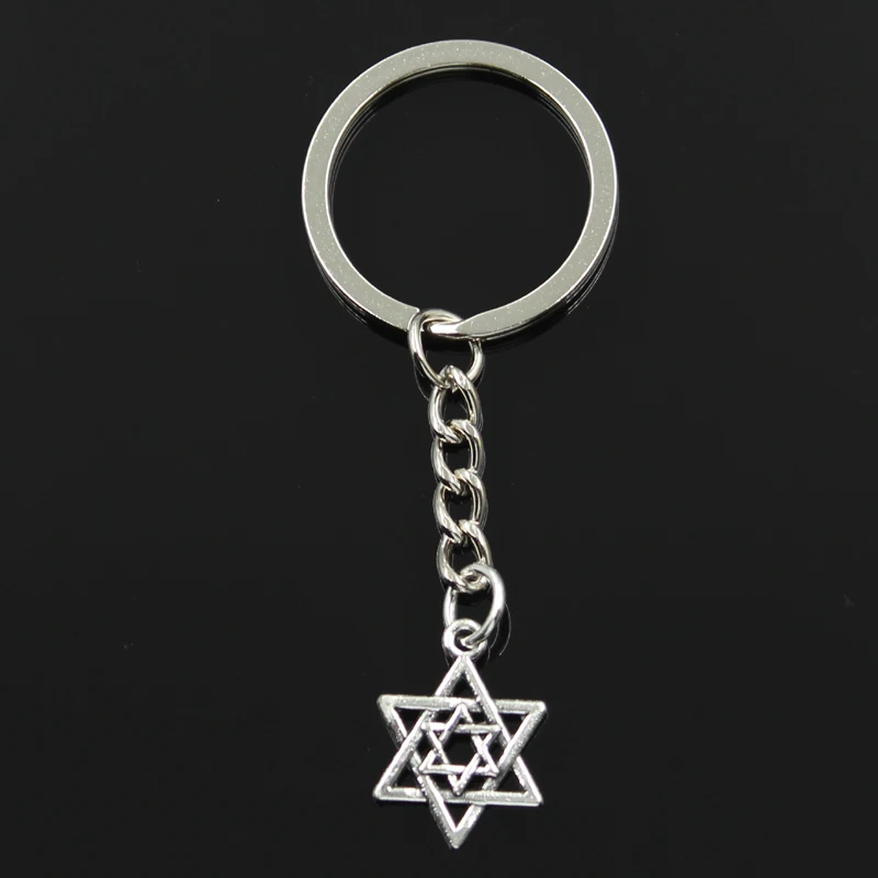 New Fashion Keychain 22x16mm Star Of David Shield Pendants DIY Men Jewelry Car Key Chain Ring Holder Souvenir For Gift