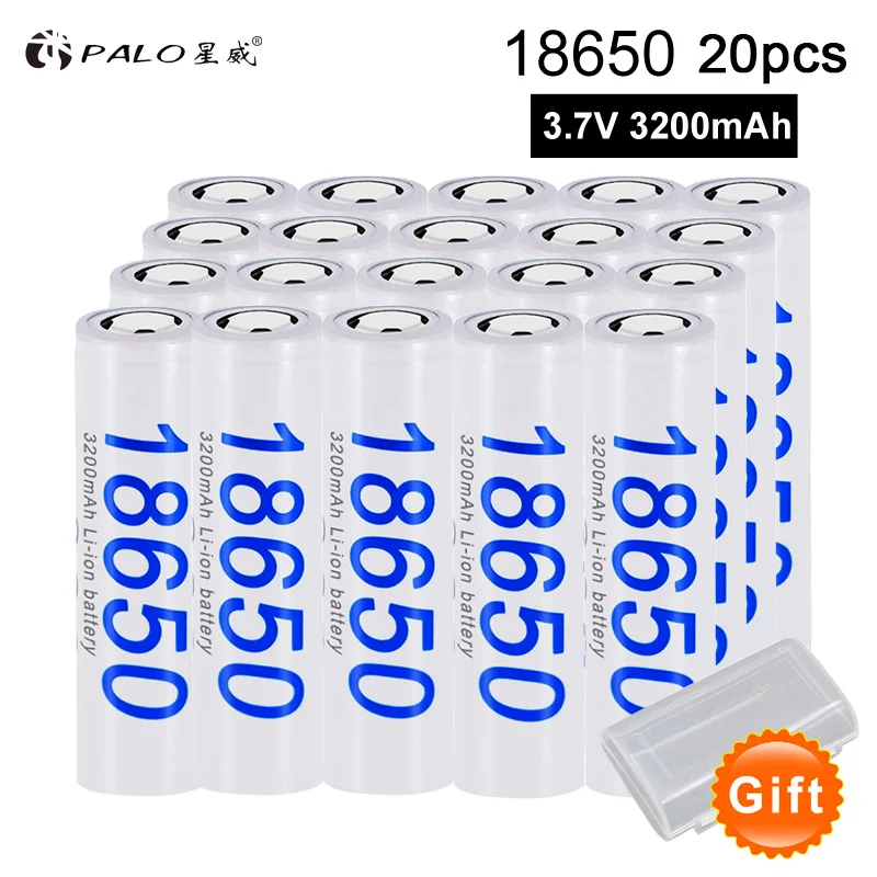 20PCS PALO 100% Original Rechargeable Battery 3.7 v 3200 mah 18650 Lithium Battery For Toy Instruments Camera Flashlight Battery