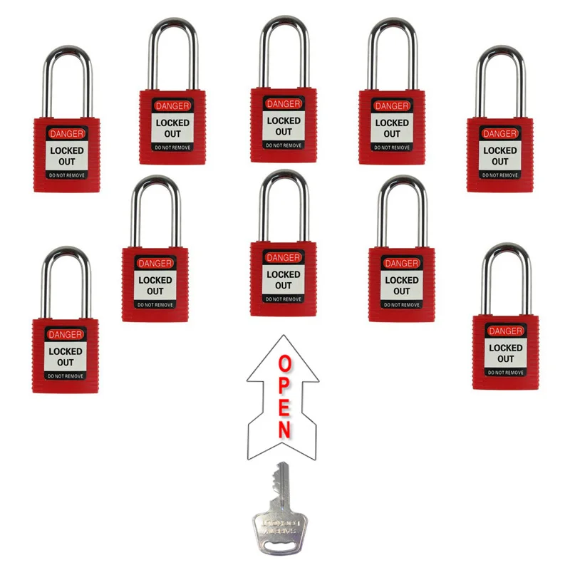 10PC 38mm Lockout Padlocks Open By Same Keys Steel Shackle Safety Locks