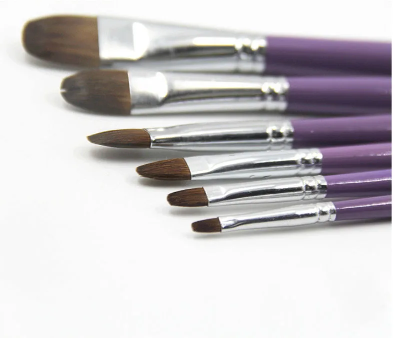 6pcs/Set,purple birch Wood weasel hair gouache watercolor painting brushes acrylic brush Art for Supplies Stationery