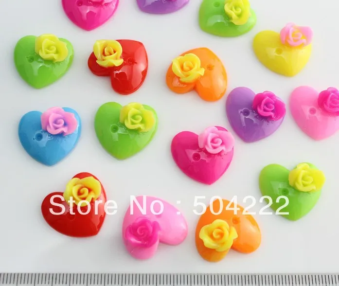 set of 250pcs lovely assorted heart with flower resin Cabochon for Kawaii Decoden DIY Projects-SZ0389 D25