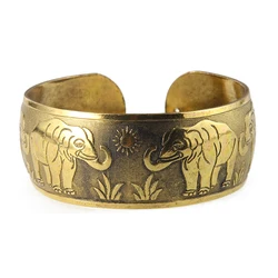 Gypsy Bohemian Vintage Tibetan Bronze Metal Carving Flower Elephant Cuff Bracelets& Bangles For Women Jewelry Gift