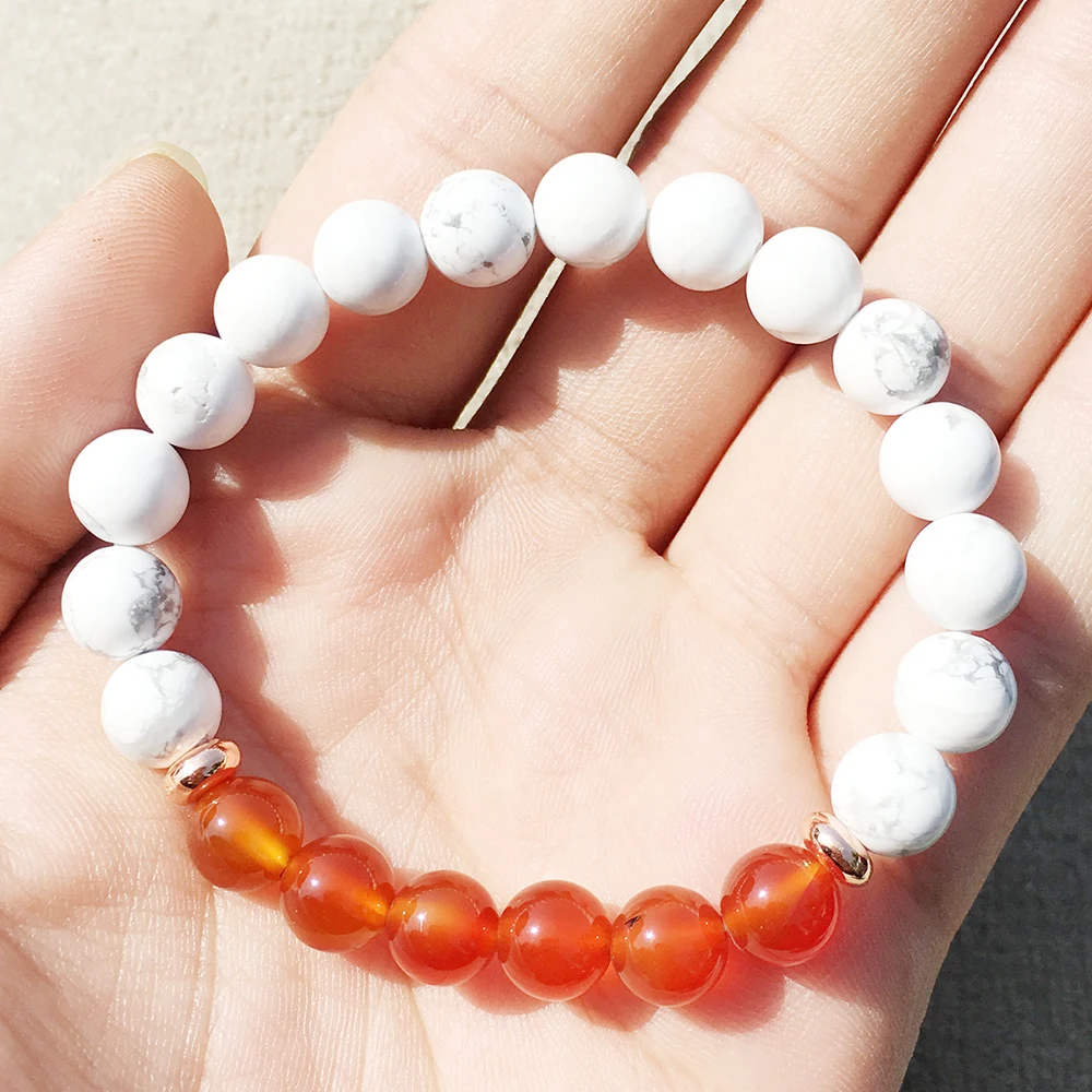 Ruberthen On Sale Carnelian Howlite Bracelet New Design Chakra Healing Stone Bracelet Vitality Passion Calming Energy Jewelry