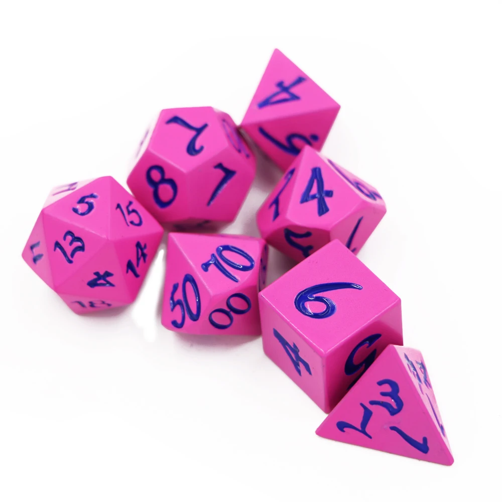 IMDG 7pcs/set Creative RPG Game Dice Polyhedron Metal Dice DND Large Font Rose Red Digital Game Dice