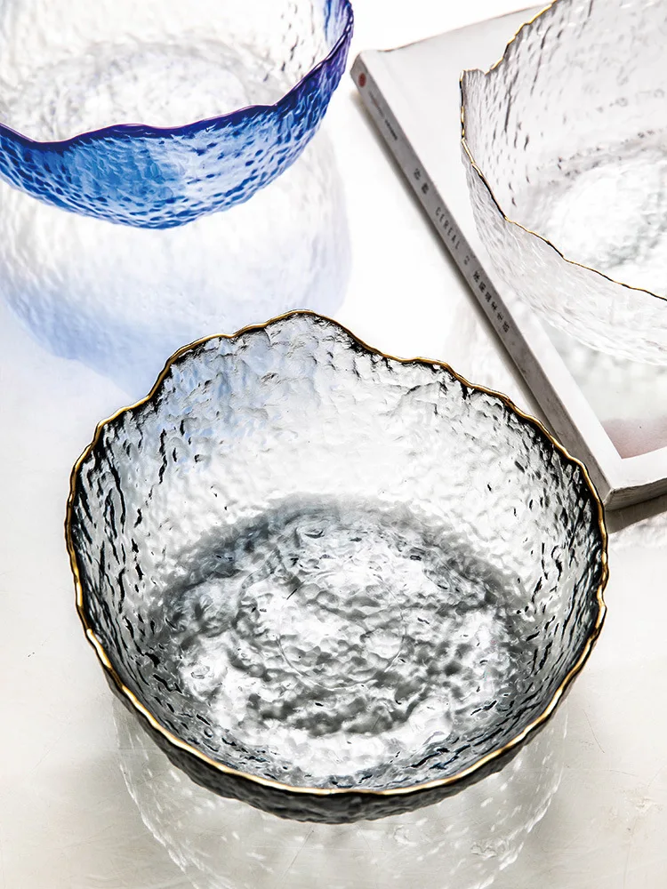 

Creative large gold transparent glass bowls, irregular bowls, fruit bowls, Dessert Bowls, salad bowls and tea dishes.