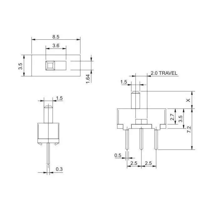 10Pcs Interruptor on-off mini Slide Switch SS12D00 SS12D00G4 3pin 1P2T High quality toggle switch Handle length:4MM