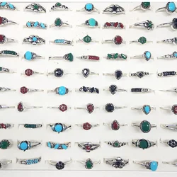 50pcs/lot Mixed Lot Antique Silver Color Ring Set for Women Wholesale