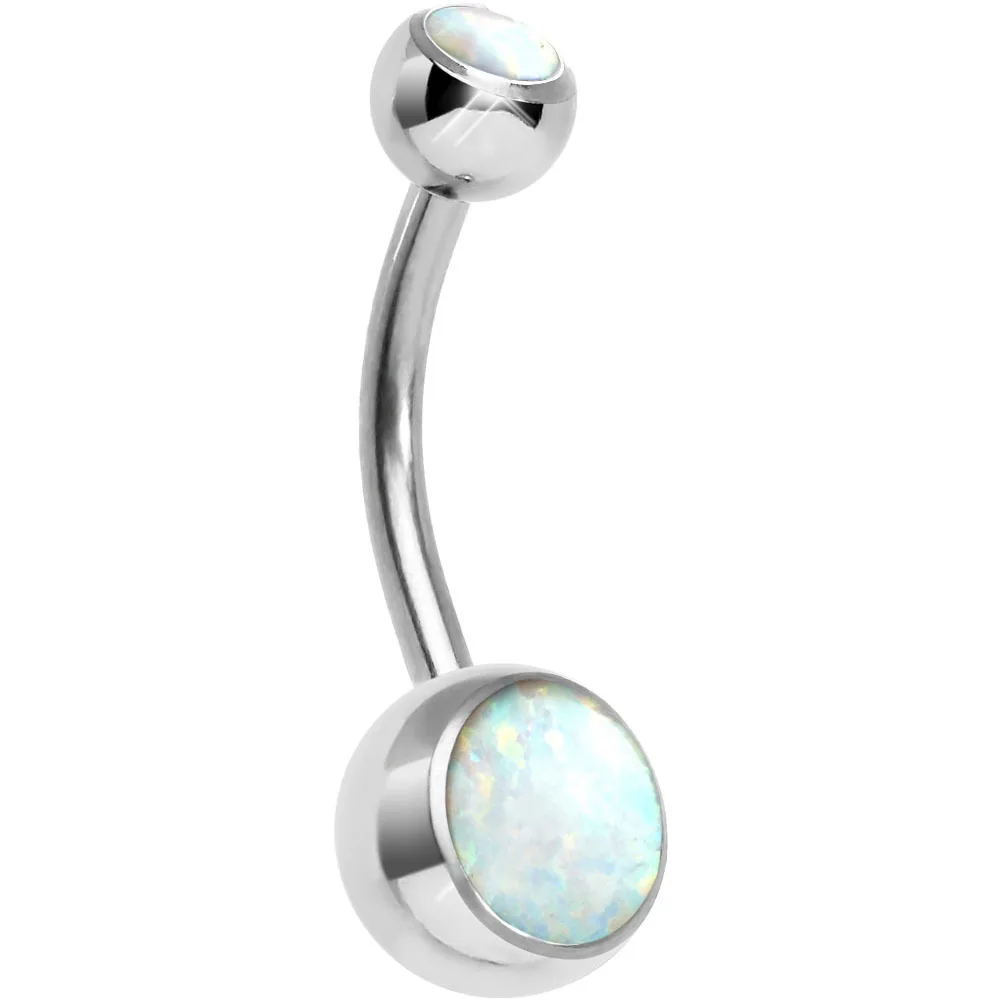 Tracked ! Hot Opal Navel Rings Solid G23 Titanium Silver Color Dangle Ball Belly Button Rings Piercing Body Jewelry Men Jewelry