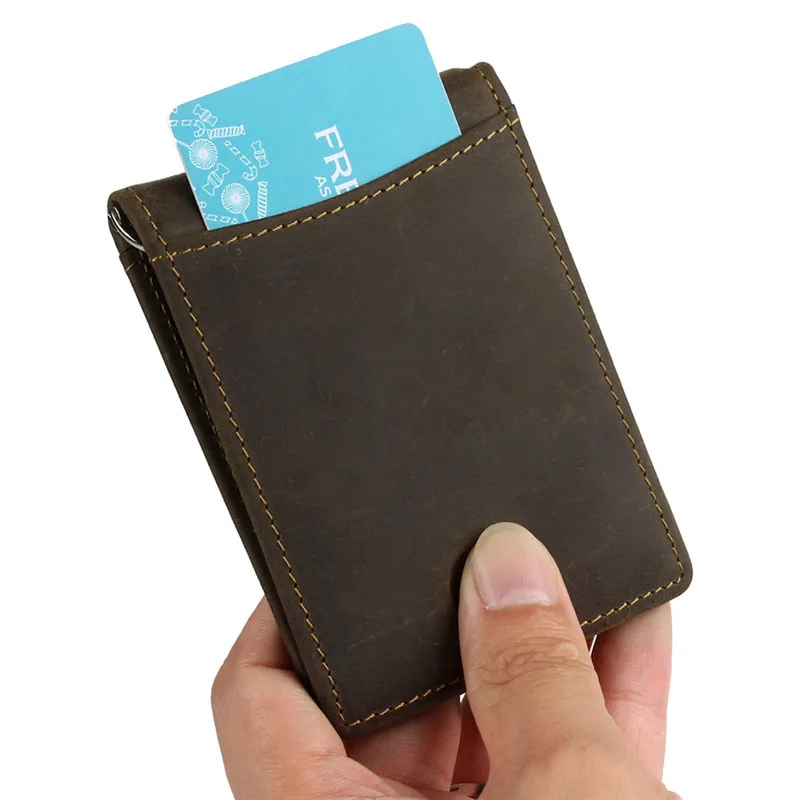 Nesitu RFID Blocking Dark Brown Vintage New Design Slim Front Pocket Genuine leather Men's Wallet Credit Card Holder #M9006