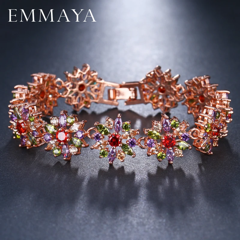 EMMAYA Gorgeous Rose Gold Color Multi CZ Bangles Bracelets Fashion Flower Shape Bracelets for Women