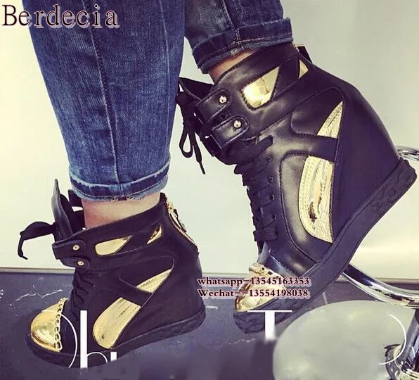 New Height Increasing Women Wedges Heel Mixed Colors High Top Female Chain Flats Shoes Top Quality