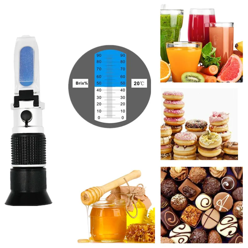 10pcs/lot Handheld Wide-range 0-90% Brix Refractometer Honey Sugar Content Measurement Tool use of Sugar Food Fruit Beverages