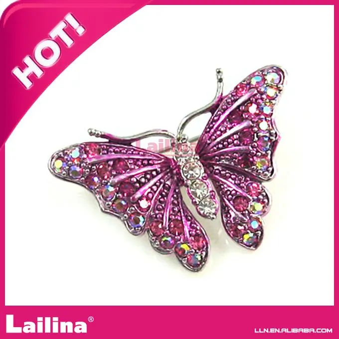 

Fashion elegant butterfly brooch made by high quality pink rhinestone free shipping