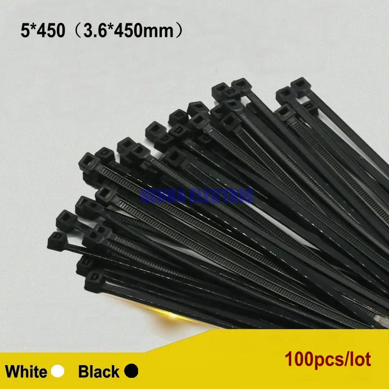 250pcs/lot 5*450 3.6*450mm Nylon Wrap Fastening Cable Tie Black White Organiser Wire Zip Tie