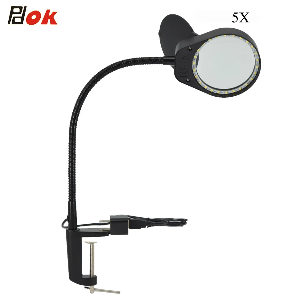 

Clip-on Table Top Desk LED Lamp Reading 5x Large Lens Magnifying Glass with 26 LEDs Table Lamp Multy-Function design