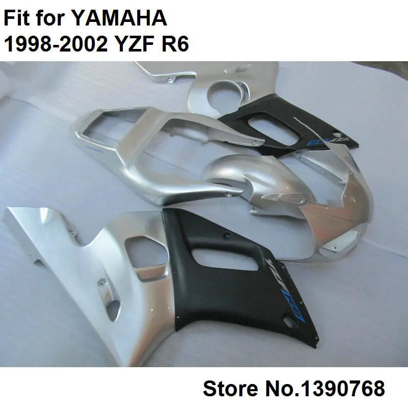 ABS plastic fairings for Yamaha YZF R6 98 99 00 01 02 silver black fairing kit YZFR6 1998 1999 2000 2001 2002 LV51