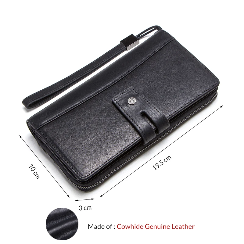 Contact\'s Genuine Leather Long Wallet Large Capacity Men Coin Purse Male Clutch Wallets Cell Phone Bag Portomonee Card Holder