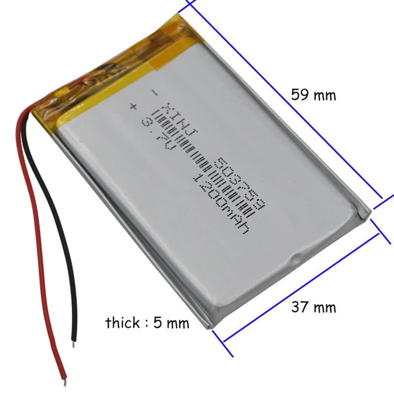 Bateria litowo-polimerowa Lipo Li 3,7 V 1200 mAh 4,44 Wh 503759   Dla GPS DashCam Sat Nav Głośnik Bluetooth Rejestrator jazdy Tablet PC