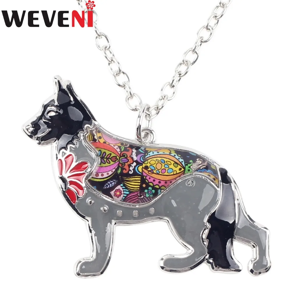 WEVENI Statement Enamel Metal German Shepherd Dog Necklace Pendants Cartoon Cute Animal Jewelry For Women Girls Teens Wholesale