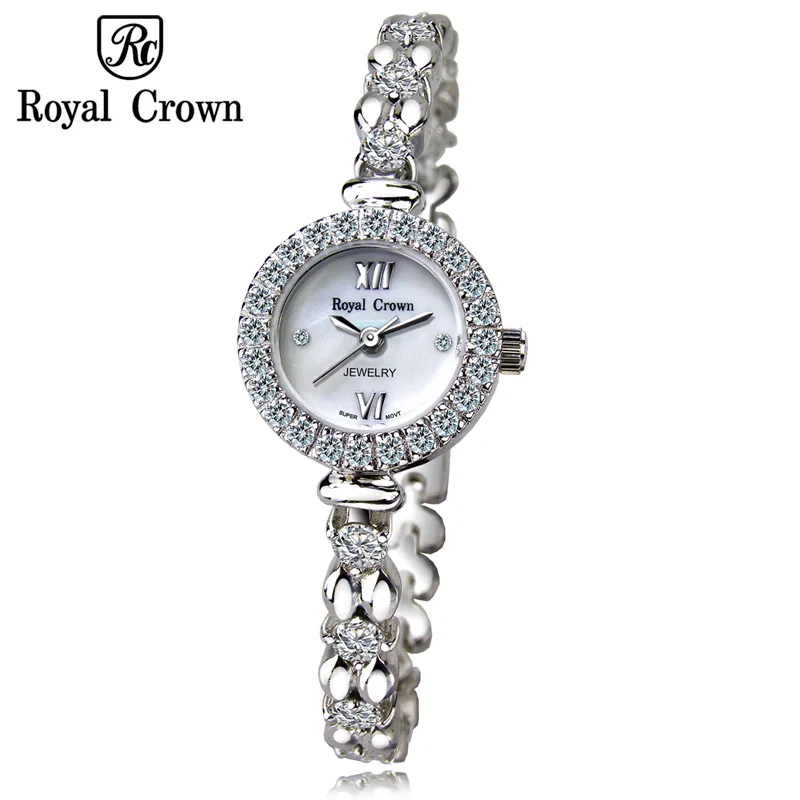 Mini Small Lady Women's Watch Fine Clock Fashion Hours Mother-of-pearl Bracelet Rhinestone Crystal Girl's Gift Royal Crown Box