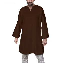European Medieval Men Shirts Tunic Viking Tops Adult Men Warrior Pirate Costume Cotton Long Sleeve Shirt Stage Cosplay Costumes