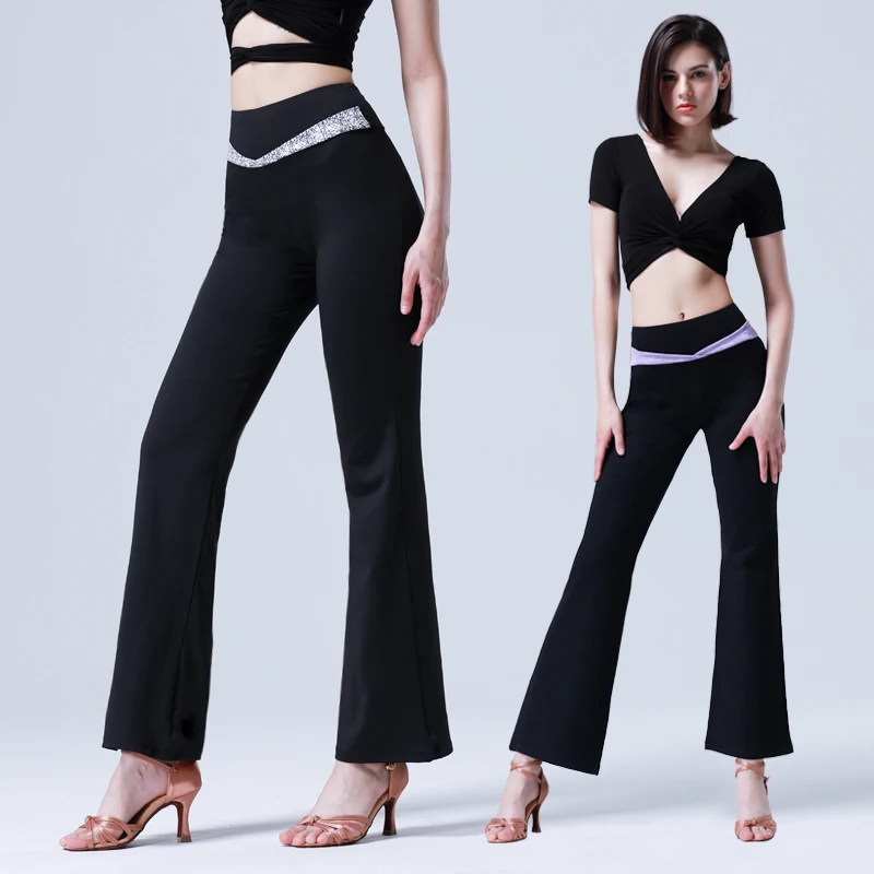 

New Latin Dance Under The Dance Pants Women's Trousers Practice Clothes Body Pants Loose Aerobics Black Micro-LA Girls Dress