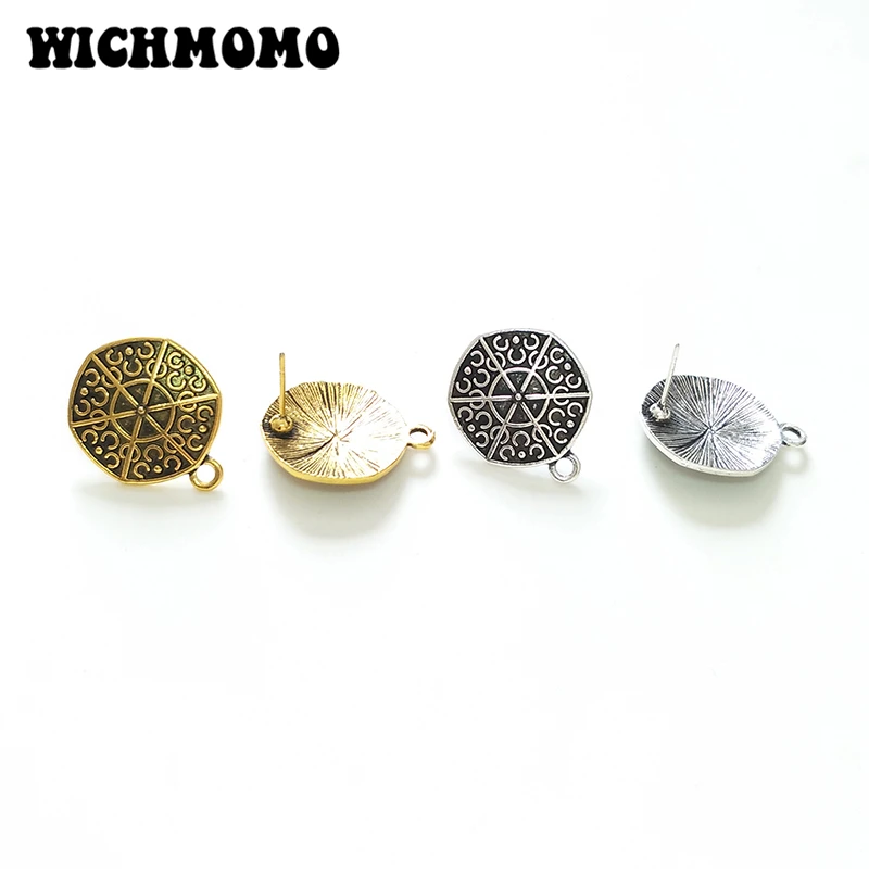 New Fashion 10pcs Retro Plated Gold  Hexagon Zinc Alloy Earring Base Connectors Linkers for DIY Jewelry Accessories PJ213