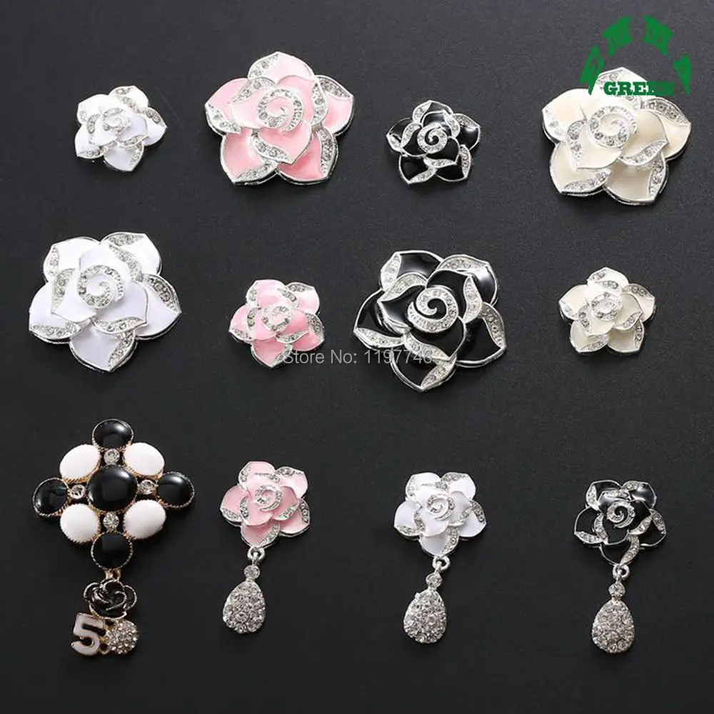 Rhinestone Camellia Flower Embellishment 10 pieces Flat Back Beautiful Flora Drop Buttons for Phone Deco or Christmas Article