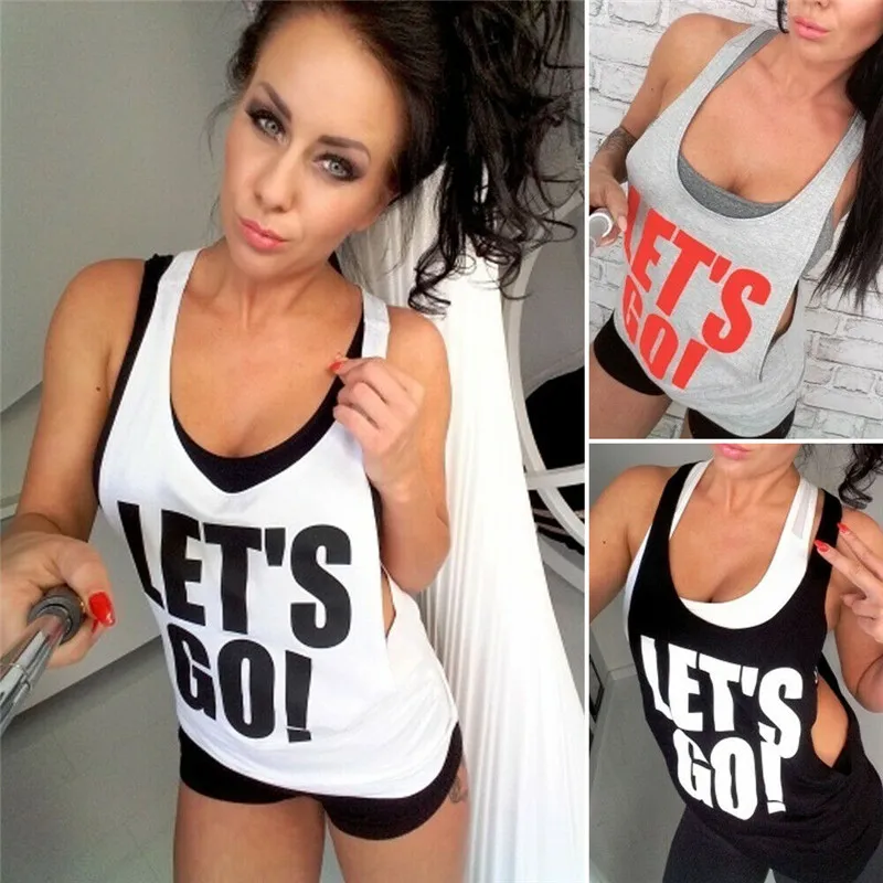 Ladies Sport Top Women Wear Tank  -Gym Crossfit Dance Top Letter Tank Tops Loose Letter Summer Gym Tee