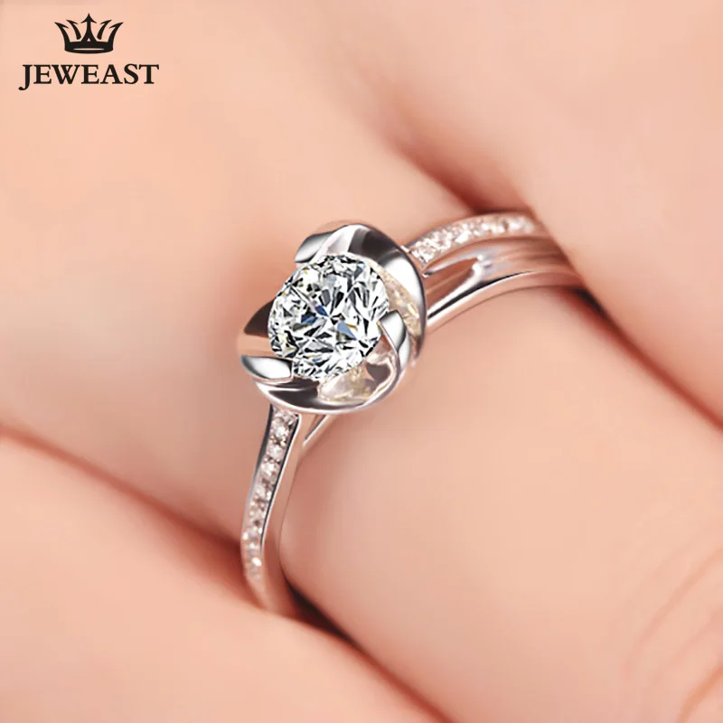 18K Gold Diamond Ring Women Wedding Party Female Lover Genuine Real Natural South Africa Propose Engagement Anniversary 