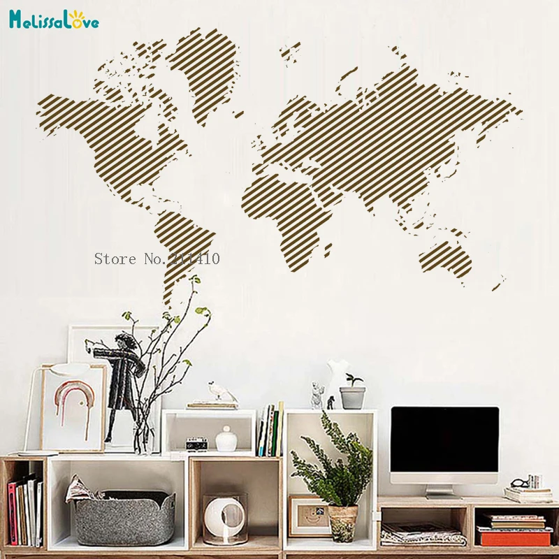 Vinyl World Map Wall Sticker Atlas Travel Slash Shape Simple Decals Home Deocration Living Room Removable Art Murals YT897