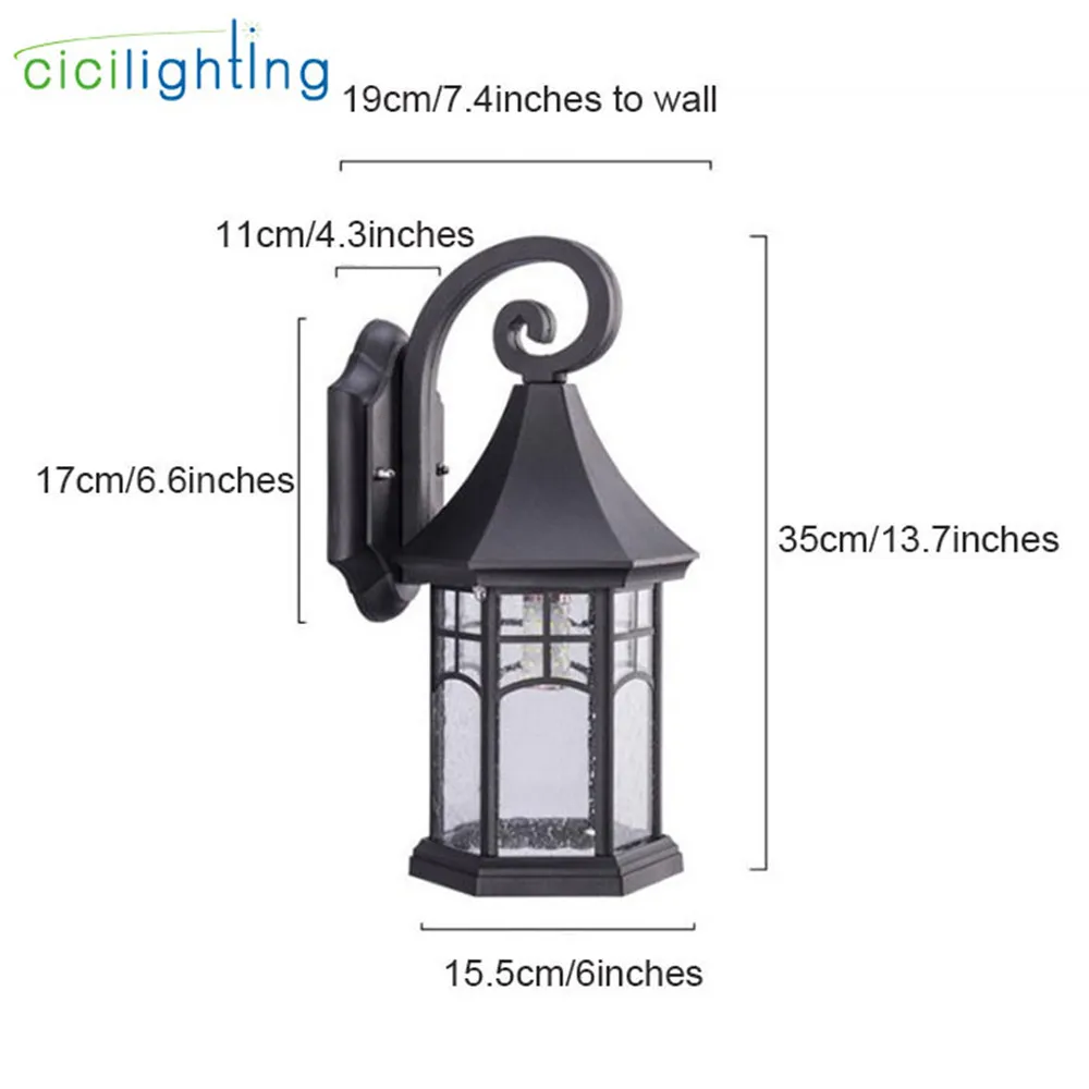 Black Outdoor Patio Porch Wall Mount Exterior Lighting 5W LED Outside Wall Lantern Fixtures with Clear Seeded Glass Shade