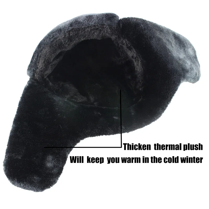 Soviet Army Military Badge Russia Ushanka Bomber Hats Pilot Trapper trooper Hat Winter Faux Rabbit Fur Earflap Men Snow Caps