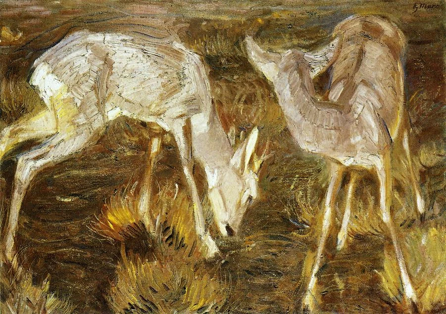 High quality Oil painting Canvas Reproductions Deer at Dusk 1909 By Franz Marc  hand painted